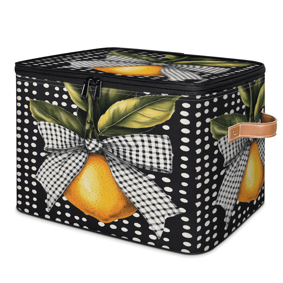 CURLYOOT Watercolor Lemon Fruit Storage Bins with Lid, Decorative Fabric Storage Boxes, Foldable Closet Shelf Organizer Baskets for Bedroom, Living Room, Home