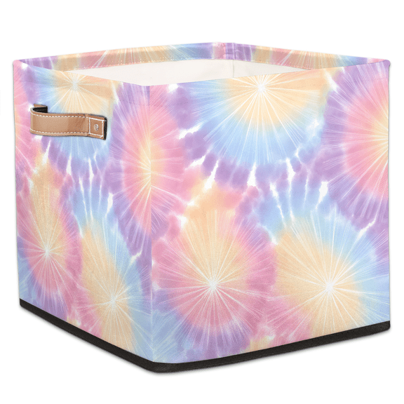 CURLYOOT Watercolor Tie Dye Cube Storage Bin, 13 x 13 x 13 Storage Cube Bins for Organizing, Fabric Foldable Closet Baskets with Handles for Closet, Shelves, Clothes