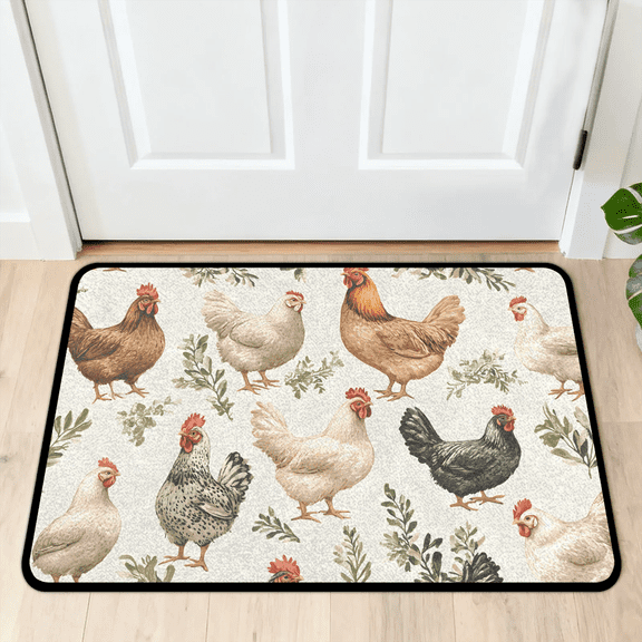 CURLYOOT Waterproof Chicken Cocks and Hens Farm Animal Front Door Mat, Washable Non-Slip Door Mat, Indoor Outdoor Floor Mats Absorbent Welcome Doormat for Entrance 20" x 30"