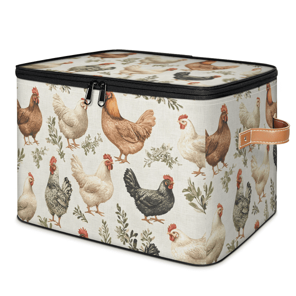 CURLYOOT Waterproof Chicken Cocks and Hens Farm Animal Storage Bins with Lid, Decorative Fabric Storage Boxes, Foldable Closet Shelf Organizer Baskets for Bedroom, Living Room, Home