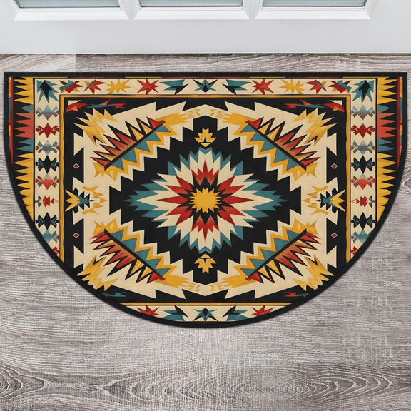 CURLYOOT Western Aztec Boho Abstract Half Round Door Mat, Indoor Outdoor Entrance Rug, Semi Circular Area Rug, Non Slip Washable Absorbent Doormat, Laundry Room Rug 40'' x 63''