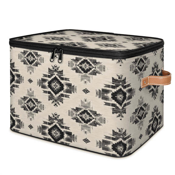 CURLYOOT Western Aztec Geometric Ethnic Storage Bins with Lid, Decorative Fabric Closet Boxes with Lids, Foldable Storage Baskets Shelves Container Organizers for Bedroom, Living Room, Dorm