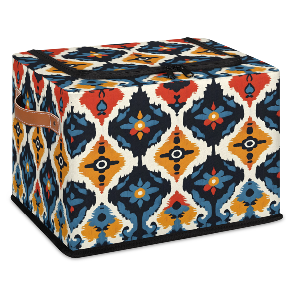 CURLYOOT Western Aztec Storage Bin with Zipper Lid Foldable Storage Basket Box Geometric Vintage Clothes Organizer Container for Closet, Shelf, Bedroom, Home Decor