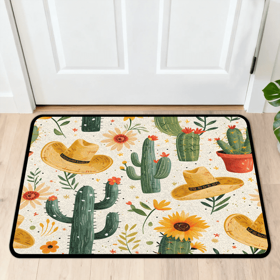 CURLYOOT Western Cowboy Indoor Doormat, Non-Slip Absorbent Door Mat 24" x 16", Cactus Sunflower Entrance Floor Mat Washable Entry Doormats for Entryway Front Back Door