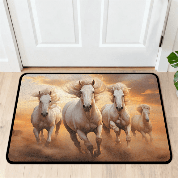 CURLYOOT White Horse Indoor Doormat, Non-Slip Absorbent Door Mat 24" x 16", Entrance Floor Mat Washable Entry Doormats for Entryway Front Back Door