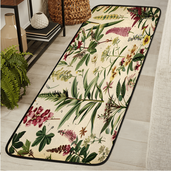 CURLYOOT Wildflower Botanical Runner Rug 2'x6' Washable Kitchen Runner Rug Indoor Non Slip Laundry Rugs Floral Vintage Floor Carpet for Hallway Kitchen Entryway Bedroom Living Room