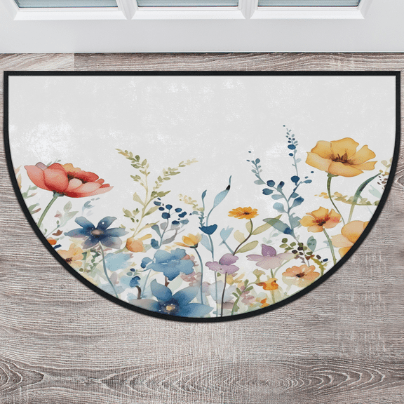 CURLYOOT Wildflower Half Round Door Mat 24'' x 36'', Indoor Outdoor Entrance Rug, Semi Circular Area Rug, Non Slip Washable Absorbent Doormat, Laundry Room Rug
