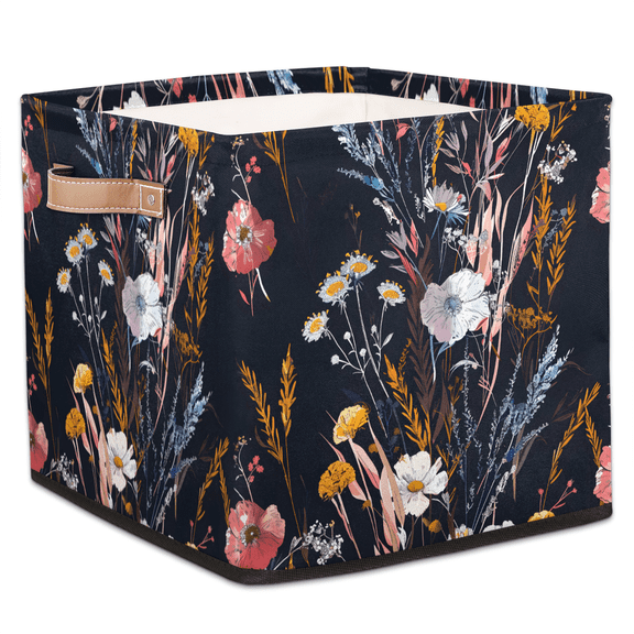 CURLYOOT Wildflower Plant Cube Storage Bin, 13 x 13 x 13 Storage Cube Bins for Organizing, Flower Floral Fabric Foldable Closet Baskets with Handles for Closet, Shelves, Clothes