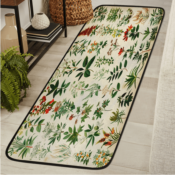 CURLYOOT Wildflower Runner Rug 2'x6' Washable Kitchen Runner Rug Indoor Non Slip Laundry Rugs Floral Flower Plant Leaves Floor Carpet for Hallway Kitchen Entryway Bedroom Living Room