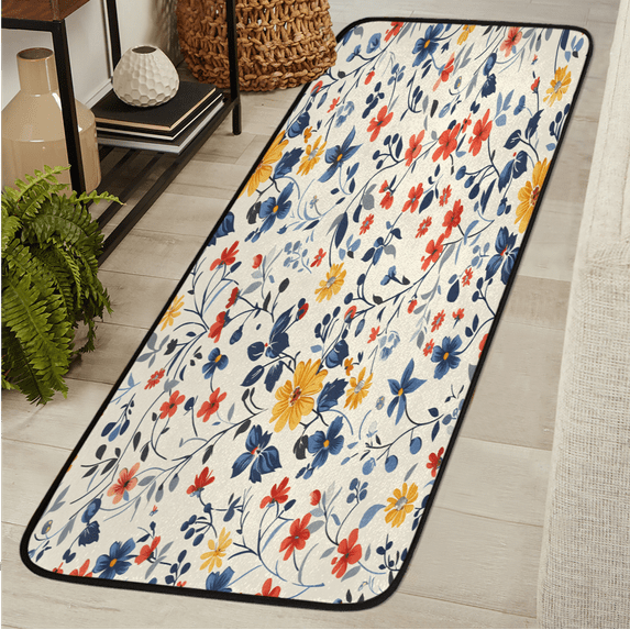 CURLYOOT Wildflower Runner Rug 2'x6' Washable Kitchen Runner Rug Indoor Non Slip Laundry Rugs Rustic Floor Carpet for Hallway Kitchen Entryway Bedroom Living Room