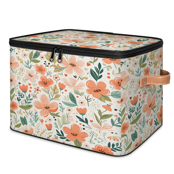 CURLYOOT Wildflower Storage Bins with Lid, Decorative Fabric Closet Boxes with Lids, Blossom Flower Foldable Storage Baskets Shelves Container Organizers for Bedroom, Living Room, Dorm