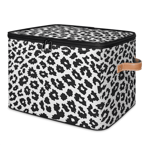 CURLYOOT Wildlife Animal Wild Skin Leopard Print Storage Bin with Zipper Lid, Fabric Decorative Lidded Storage Baskets Boxes, Foldable Organizer Container Basket for Bedroom Closet Shelf