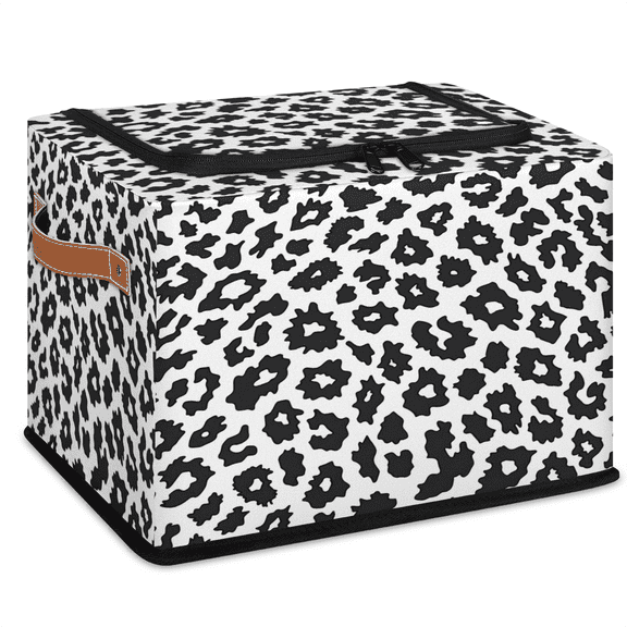 CURLYOOT Wildlife Animal Wild Skin Leopard Print Storage Bin with Zipper Lid, Foldable Clothes Organizer Lidded Storage Baskets, Rectangular Box Closet Shelf Organizer for Living Room Bedroom Home