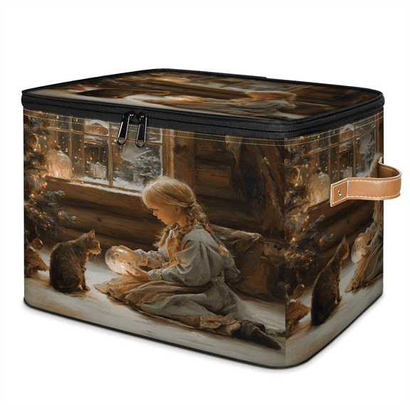 CURLYOOT Winter Christmas Playing Storage Bins with Lid, Decorative Fabric Closet Boxes with Lids, Foldable Storage Baskets Shelves Container Organizers for Bedroom, Living Room, Dorm