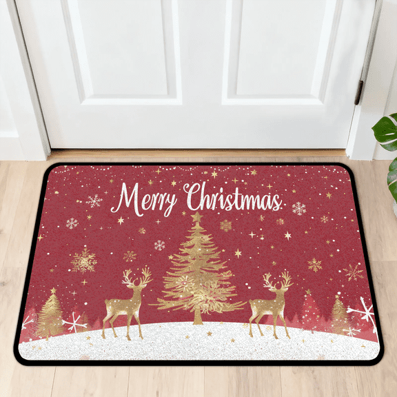 CURLYOOT Winter Deers Xmas Door Mat 24" x 36" Absorbent Front Doormat Entrance Mat Non-Slip Washable Welcome Mats Floor Mats for Entryway Indoor Outdoor