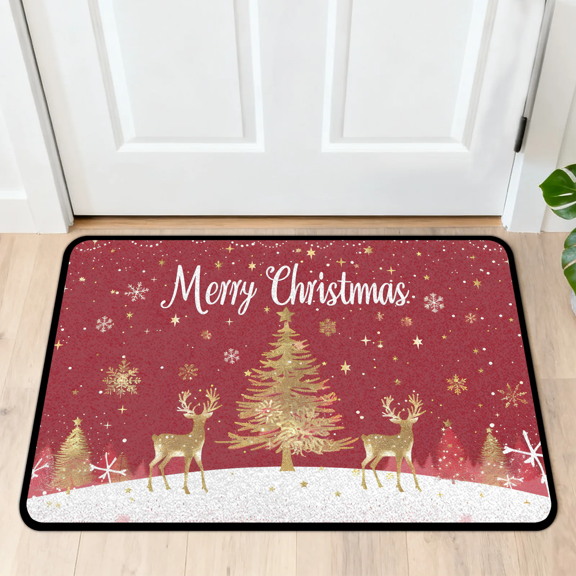 CURLYOOT Winter Deers Xmas Front Door Mat, Washable Non-Slip Door Mat, Indoor Outdoor Floor Mats Absorbent Welcome Doormat for Entrance 20" x 30"