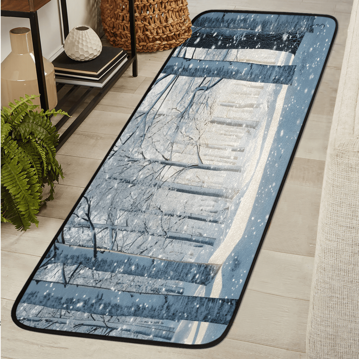 CURLYOOT Winter Forest Snowy Runner Rug 2'x6' Washable Kitchen Runner ...