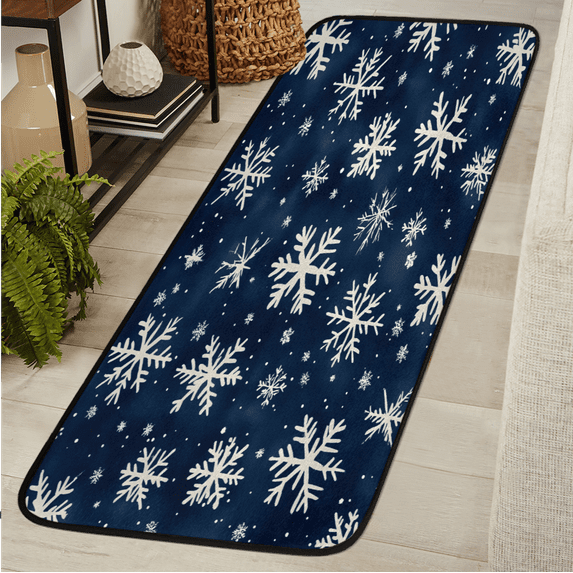 CURLYOOT Winter Snowflakes Runner Rug 2'x6' Washable Kitchen Runner Rug Indoor Non Slip Laundry Rugs Floor Carpet for Hallway Kitchen Entryway Bedroom Living Room