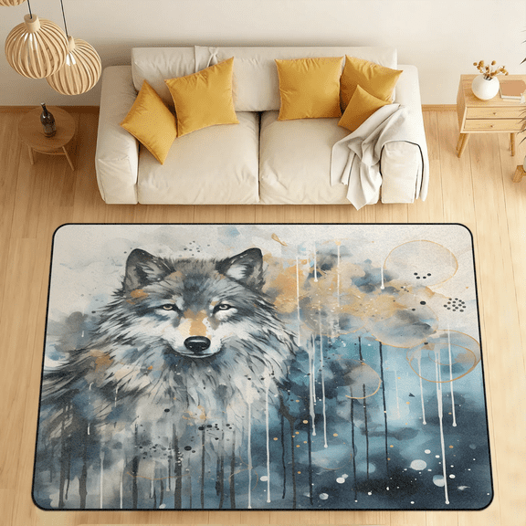 CURLYOOT Wolf Wildlife Area Rugs for Living Room Bedroom, 4' 10" x 6' 8" Washable Rug, Floor Carpet with Non Slip Backing for Dining Room Indoor
