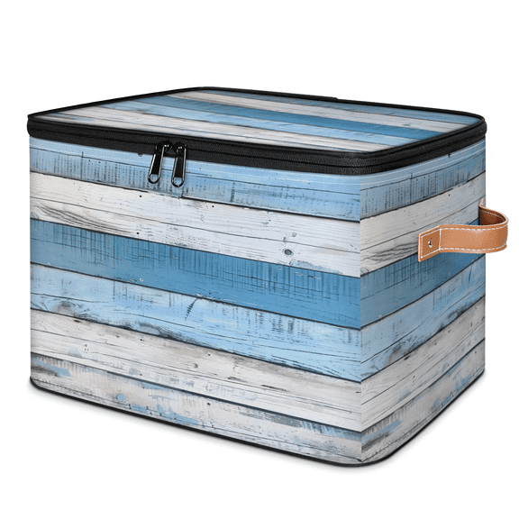 CURLYOOT Wooden Board Fabric Storage Bins with Lids, Foldable Storage Boxes Washable Storage Cube, Closet Bedroom Home Organizer Containers with PU Leather Handles