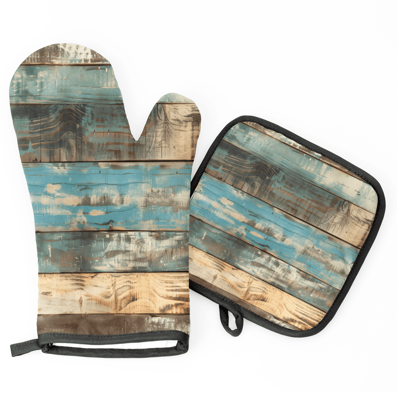 CURLYOOT Wooden Farm Vintage Oven Mitts and Pot Holders Sets of 2, Non-Slip Washable Hot Pads and Oven Gloves for Kitchen Cooking Baking