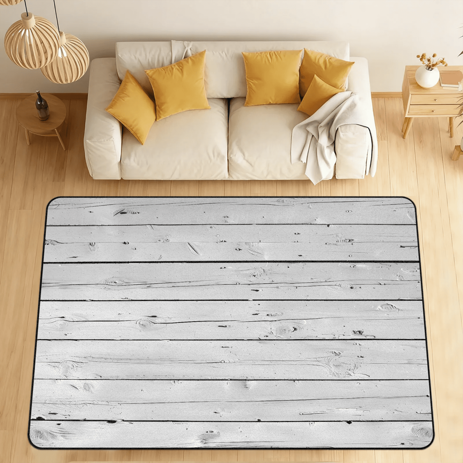 Wood Textile Rug CURLYOOT Wooden Pattern Area Rugs for Living Room Bedroom, 4' 10