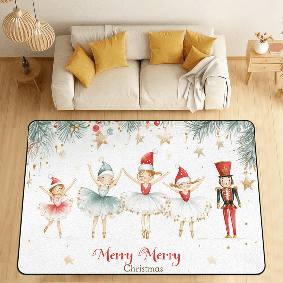 CURLYOOT Xmas Cartoon Nutcrackers Colorful Area Rugs 5'x7' Washable Rug Large Living Room Rug Non Slip Indoor Floor Carpet for Dining Room Bedroom Home