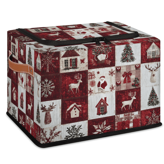 CURLYOOT Xmas House and Animal Tree Storage Bin with Zipper Lid, Foldable Clothes Organizer Lidded Storage Baskets, Rectangular Box Closet Shelf Organizer