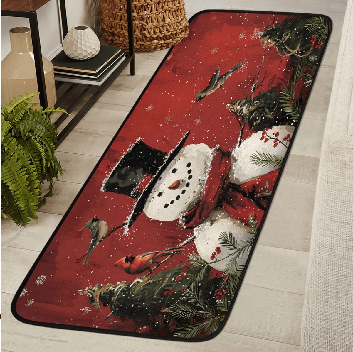 CURLYOOT Xmas Snowman Winter with Birds Runner Rug 2'x6' Washable ...
