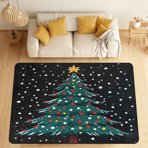 CURLYOOT Xmas Tree Cute Winter Cartoon Area Rugs for Living Room Bedroom, 4' 10" x 6' 8" Washable Rug, Floor Carpet with Non Slip Backing for Dining Room Indoor