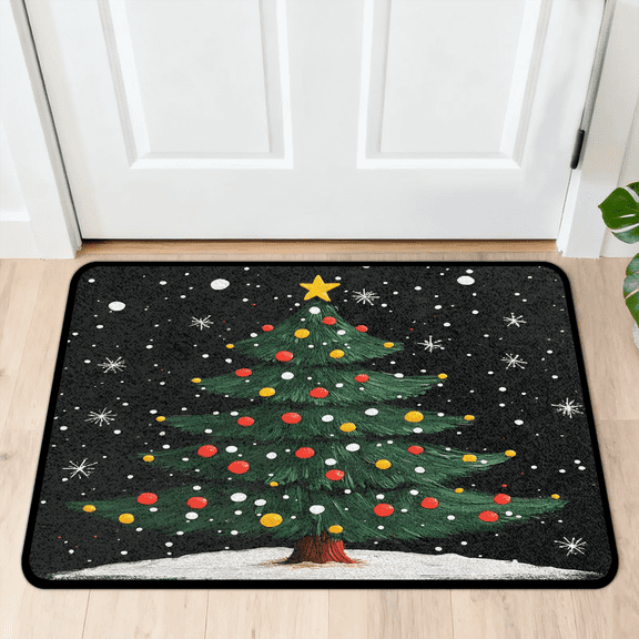 CURLYOOT Xmas Tree Cute Winter Indoor Doormat, Non-Slip Absorbent Door Mat 24" x 16", Entrance Floor Mat Washable Entry Doormats for Entryway Front Back Door