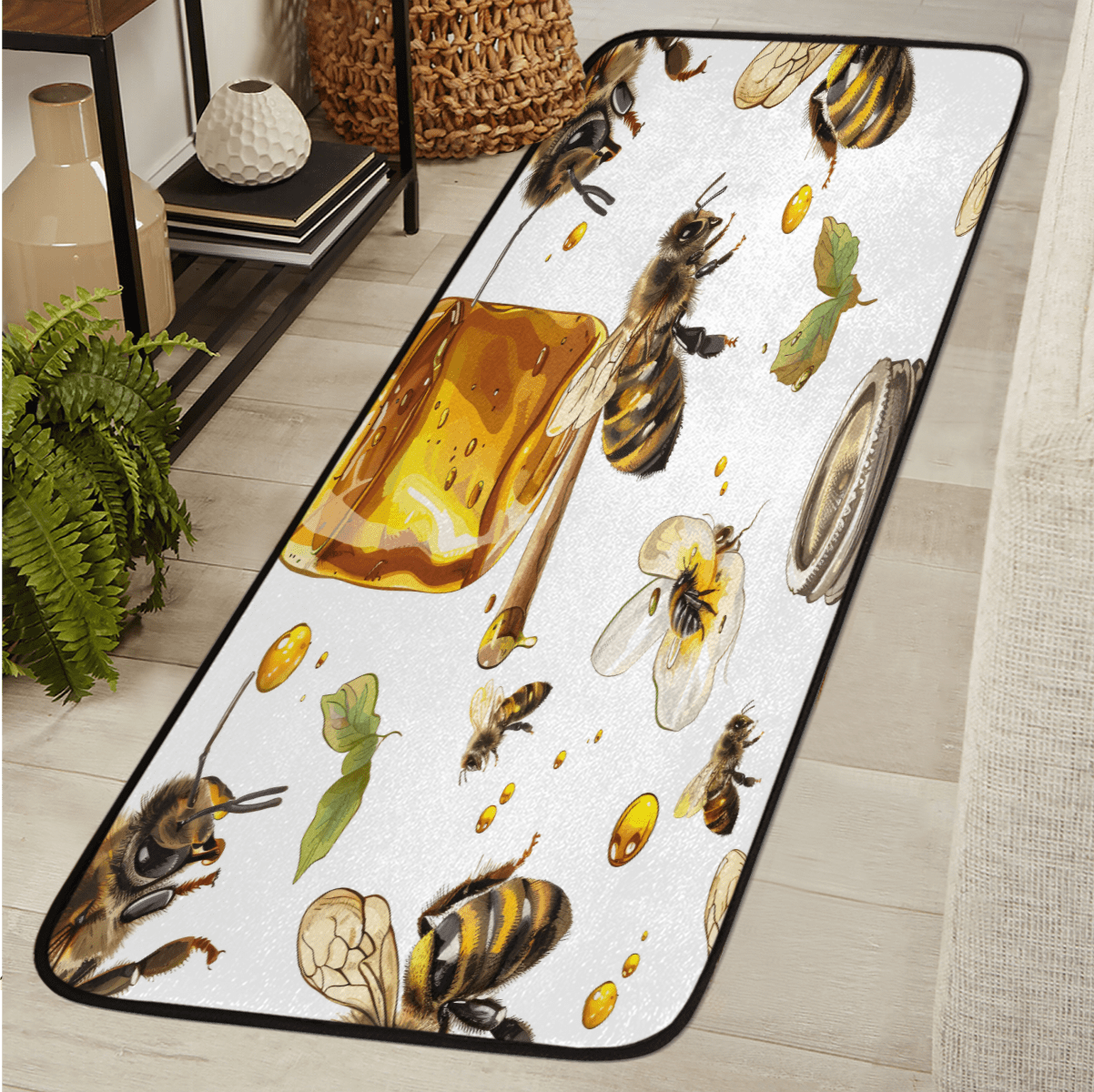 Bee Kitchen Rug CURLYOOT Yellow Bee Runner Rug 2'x6' Washable Kitchen Runner Rug Indoor ...