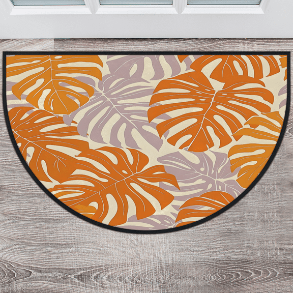 CURLYOOT Yellow Leaf Tropical Palm Half Round Door Mat 40'' x 63'', Indoor Outdoor Entrance Rug, Semi Circular Area Rug, Non Slip Washable Absorbent Doormat, Laundry Room Rug