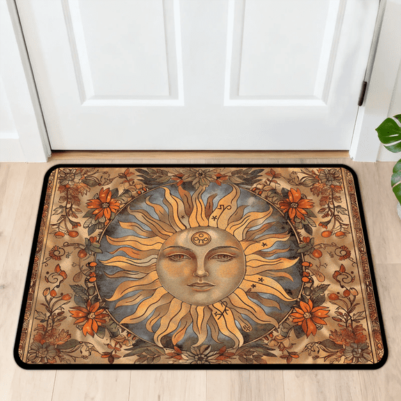 CURLYOOT Yellow Sun And Moon Boho Front Door Mat, Washable Non-Slip Door Mat, Indoor Outdoor Floor Mats Absorbent Welcome Doormat for Entrance 20" x 30"