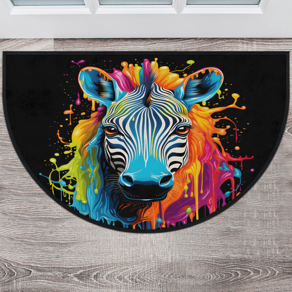 CURLYOOT Zebra Half Round Door Mat 24'' x 36'', Indoor Outdoor Entrance Rug, Semi Circular Area Rug, Non Slip Washable Absorbent Doormat, Laundry Room Rug