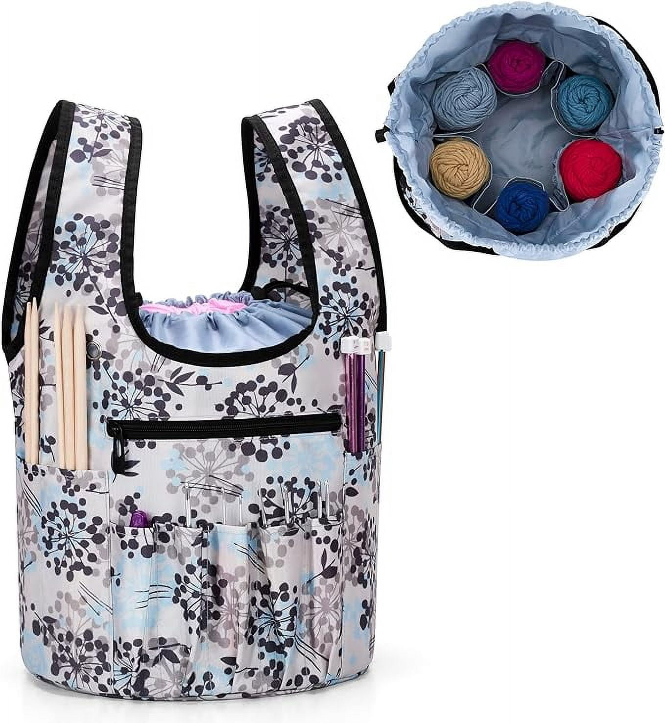 CURMIO Knitting Tote Bag, Yarn Project Wristlet Bag with Drawstring for ...