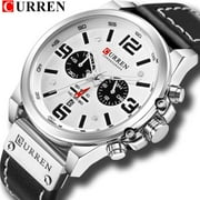 CURREN WATCHES CURREN 8314 Men White Chronograph Analog Quartz Leather Sports Watch Waterproof Date Wristwatch