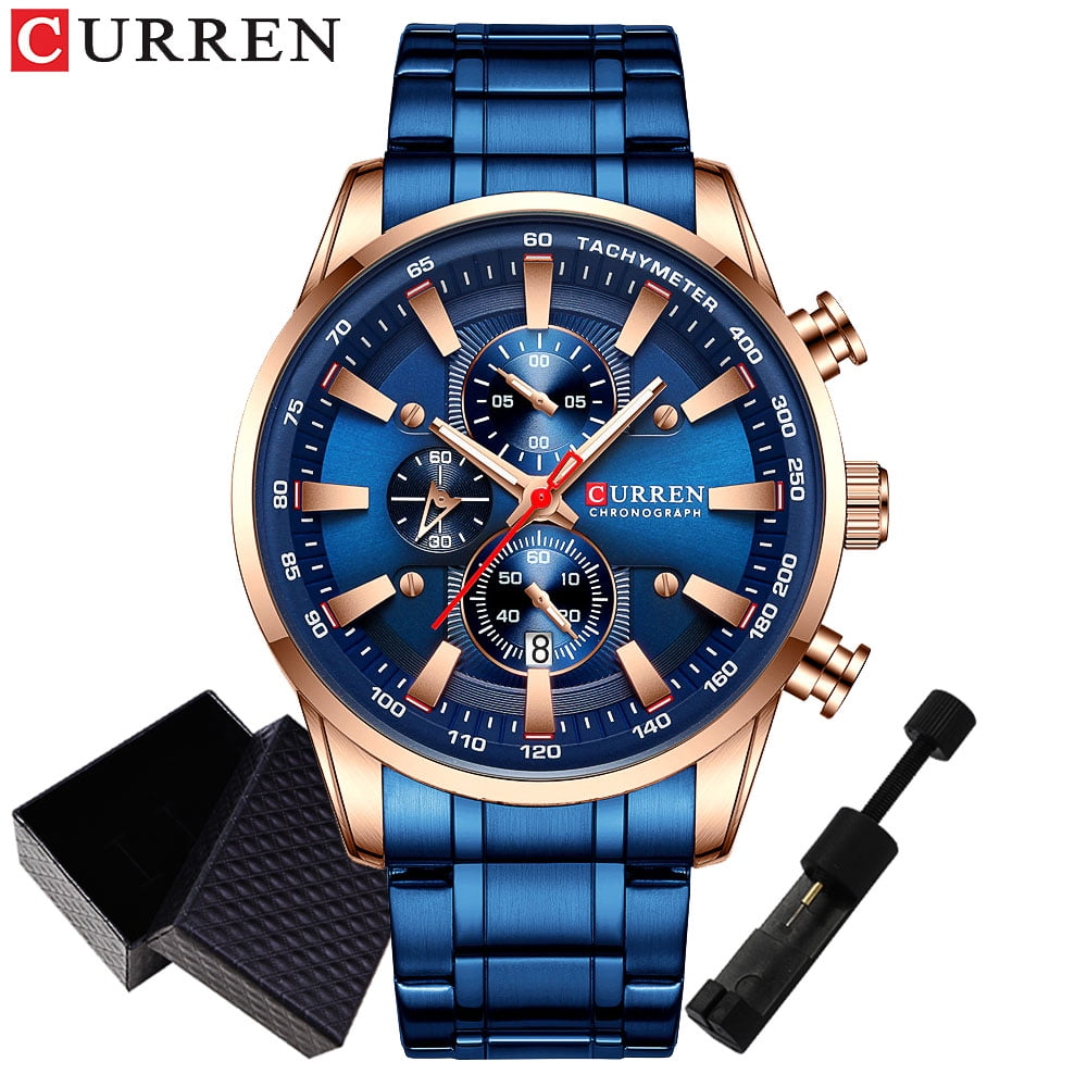 CURREN 8351 Men Black Luxury Chronograph Quartz Watch Waterproof