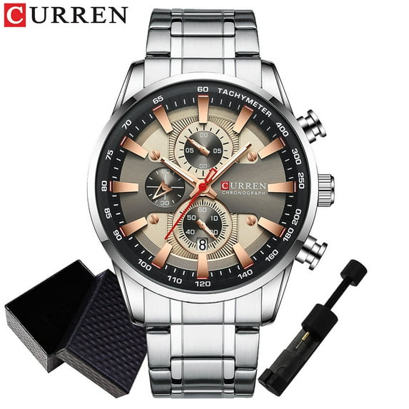 CURREN 8351 Men Grey Luxury Chronograph Quartz Watch Waterproof Sport Watch Male Stainless Steel WristWatch