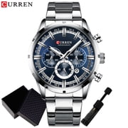 CURREN 8355 Men Blue Chronograph Analog Quartz Stainless Steel Waterproof Luxury Watch Sports Wristwatch