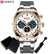 CURREN 8355 الرجال الأبيض كرونوغراف التناظرية الكوارتز الفولاذ المقاوم للصدأ للماء الفاخرة ووتش الرياضة ساعة اليد