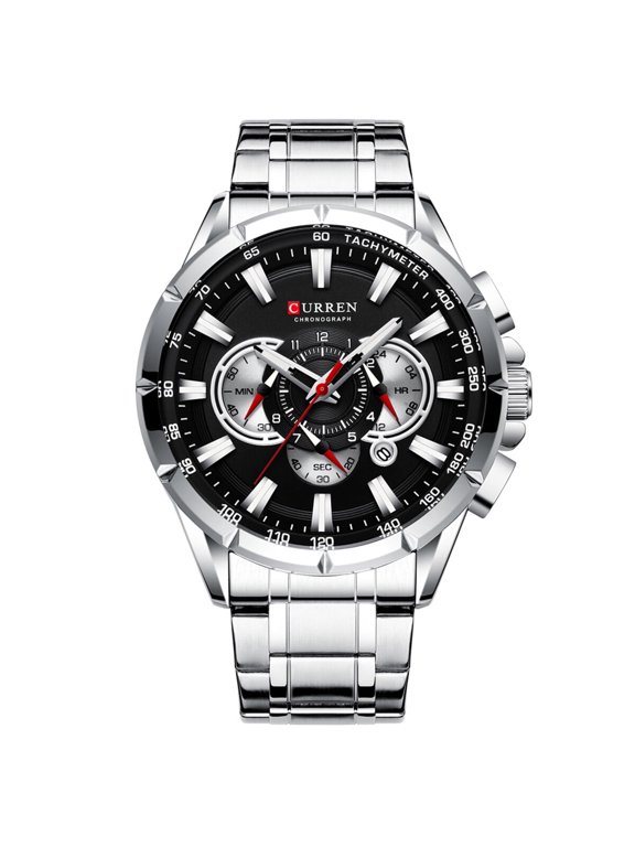 CURREN 8363 Watch for Male Men Quartz Man Wristwatch Watches with Stainless Steel Strap Band Three Sub-Dials Second Minute Microsecond Chronograph Date Calendar Indicator Waterproof Luminous Hands