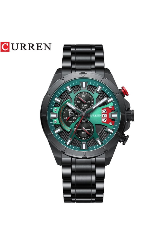 CURREN 8401 Men Black Chronograph Sports Analog Quartz Stainless Steel Watch Waterproof Date Wristwatch