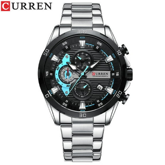 CURREN 8402 Men's Silver Quartz Waterproof Chronograph Stainless Steel Watch Luminous Clock Wristwatch