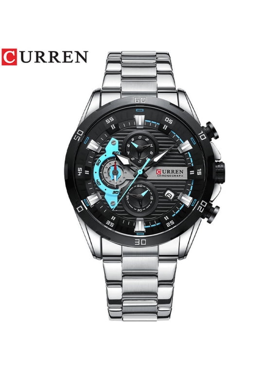 CURREN 8402 Men's Silver Quartz Waterproof Chronograph Stainless Steel Watch Luminous Clock Wristwatch