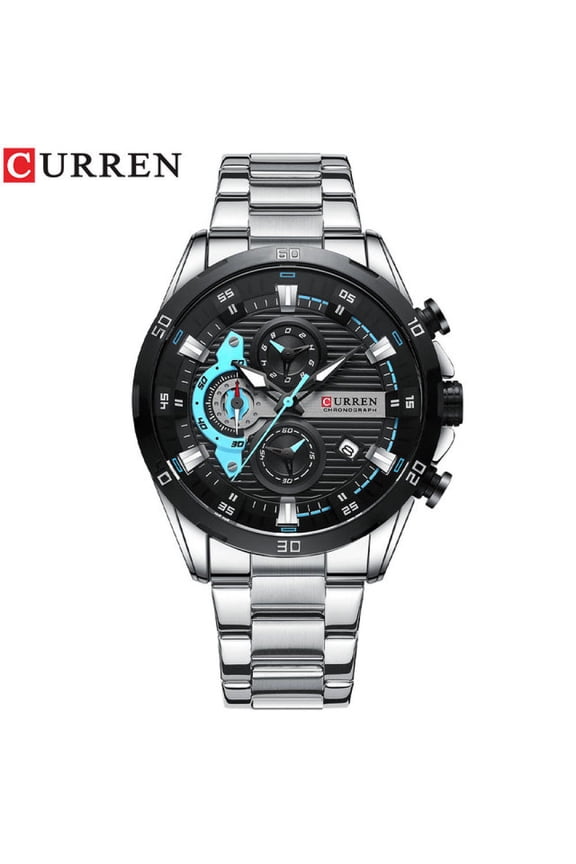 CURREN 8402 Men's Silver Quartz Waterproof Chronograph Stainless Steel Watch Luminous Clock Wristwatch