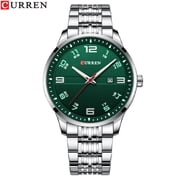 CURREN 8411 Men Luxury Green Analog Quartz Stainless Steel Watch Waterproof Date Luminous Wristwatch