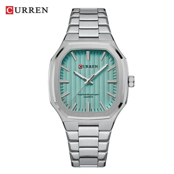 CURREN 8458 Men Mint Green Business Quartz Waterproof Stainless Steel Sports Casual Square Watch Fashion Wristwatch