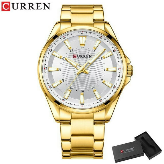 CURREN Casual Business Quartz Watches for Man Stainless Steel Band Black Wristwatches with 44 mm Dial Luminous Hands