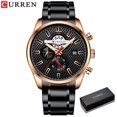 thumbnail image 1 of CURREN Casual Chronograph Black Watches Men Quartz Wristwatch Stainless Steel Band Clock Luminous Hands, 1 of 6